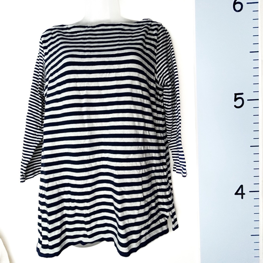Lands' End Dark Blue/White Striped Scoop Neck‎ Sweater Medium 10-12